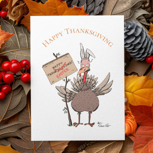 Funny Thanksgiving Turkey Bunny Ears Holiday Card