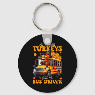 Funny Thanksgiving Turkey Bus Driver School Gift Keychain