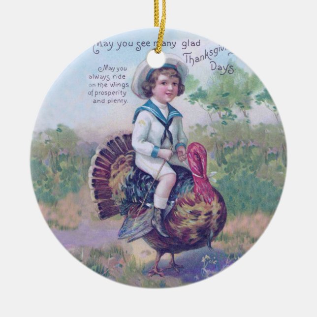 Funny Thanksgiving Turkey Ceramic Ornament (Front)