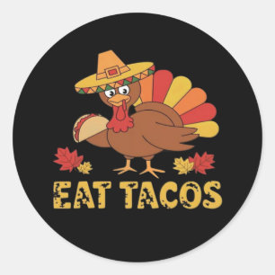 Funny Thanksgiving turkey eating tacos Classic Round Sticker