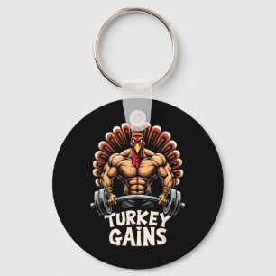 Funny Thanksgiving Turkey Gains Motivation Gym Wor Keychain