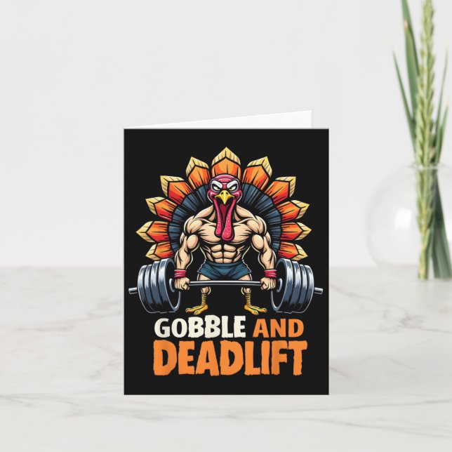 Funny Thanksgiving Turkey Gobble And Deadlift Gym  Card (Front)