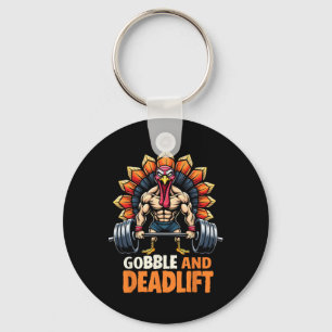 Funny Thanksgiving Turkey Gobble And Deadlift Gym  Keychain