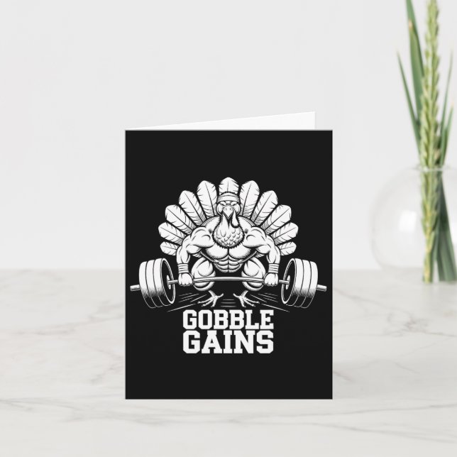 Funny Thanksgiving Turkey Gobble Gains Gym Workout Card (Front)