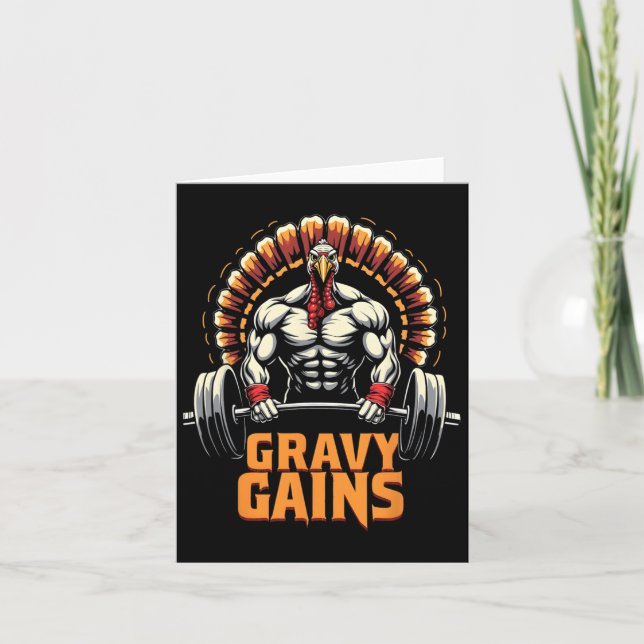 Funny Thanksgiving Turkey Gravy Gains Motivation G Card (Front)