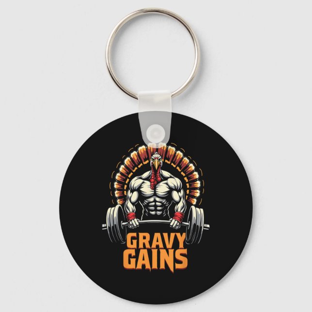Funny Thanksgiving Turkey Gravy Gains Motivation G Keychain (Front)