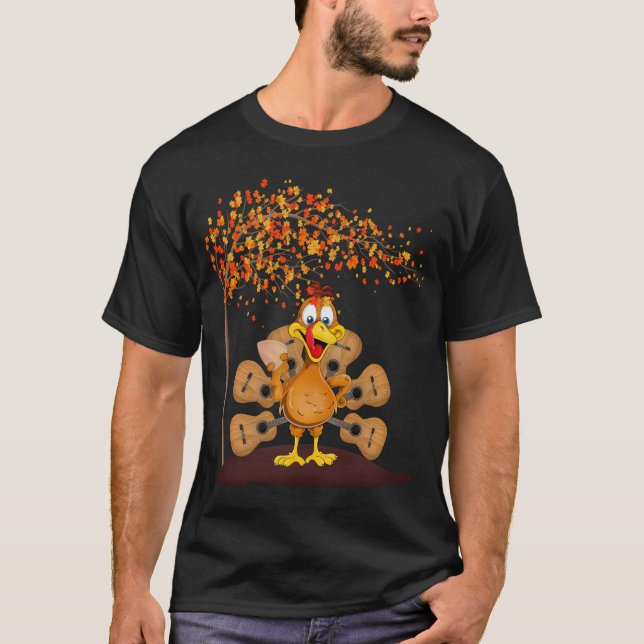 Funny Thanksgiving Turkey Guitar T-Shirt (Front)