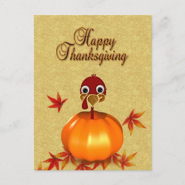 Funny Thanksgiving Turkey in Pumpkin Postcard (Front)