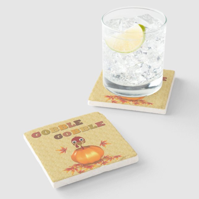 Funny Thanksgiving Turkey in Pumpkin Stone Coaster (Side)