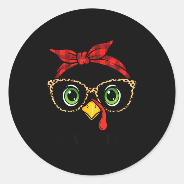 Funny Thanksgiving Turkey, Leopard Gles &amp; Buff Classic Round Sticker (Front)