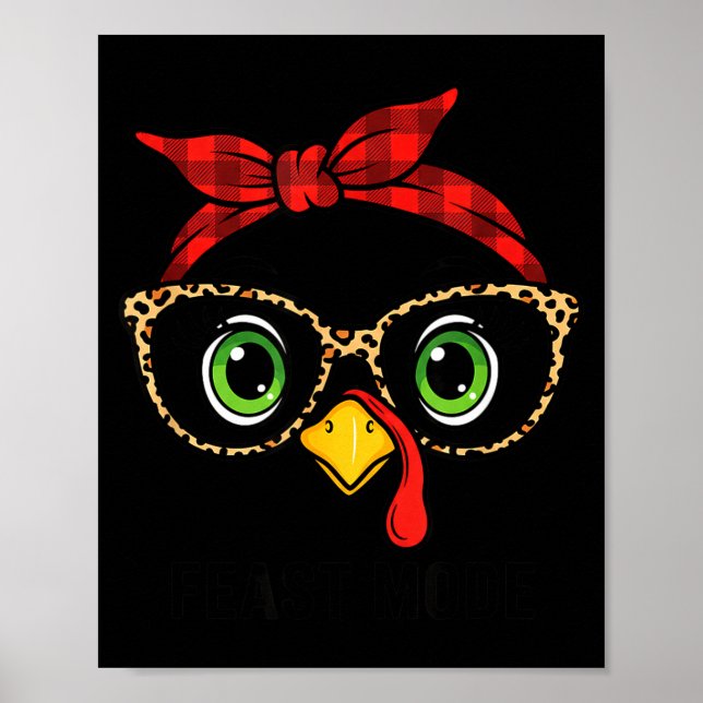 Funny Thanksgiving Turkey, Leopard Gles &amp; Buff Poster (Front)