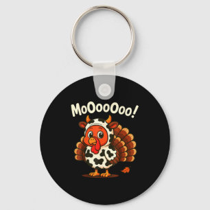 Funny Thanksgiving Turkey Moo Cow Disguise Men Wom Keychain