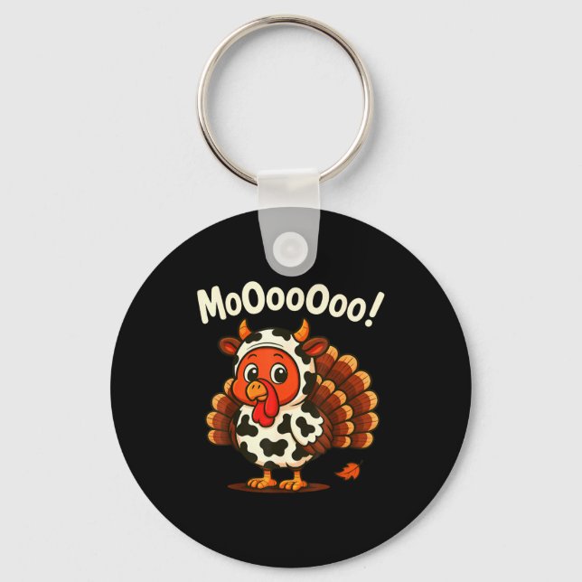 Funny Thanksgiving Turkey Moo Cow Disguise Men Wom Keychain (Front)