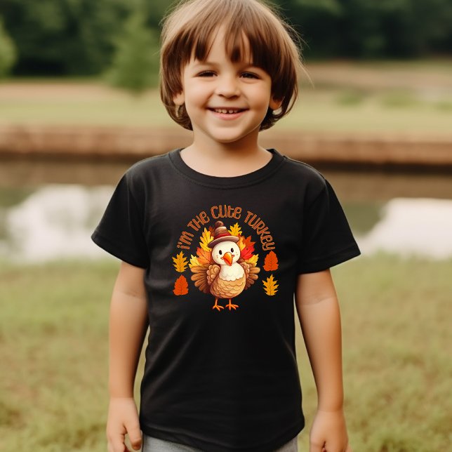 Funny Thanksgiving Turkey Orange Fall Leaves Kids T-Shirt (Creator Uploaded)