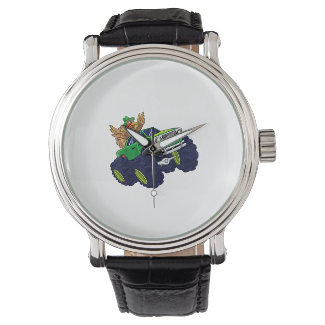 Funny Thanksgiving Turkey Riding Monster Truck Boy Watch (Front)