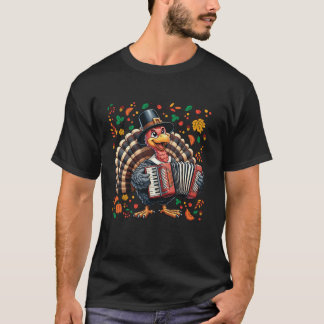 Funny Thanksgiving Turkey with Pilgrim Hat Playing T-Shirt