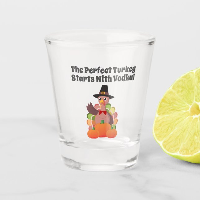 Funny Thanksgiving Vodka Turkey Pumpkin Festive Shot Glass (Front)