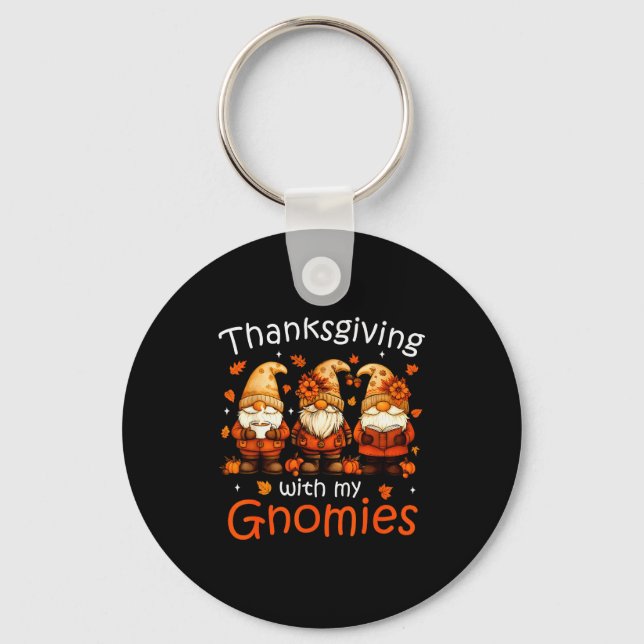 Funny Thanksgiving With My Gnomies Cute Gnome Fall Keychain (Front)