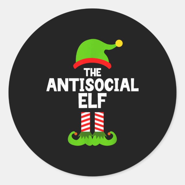 Funny The Antisocial Elf Christmas Family Pajama A Classic Round Sticker (Front)