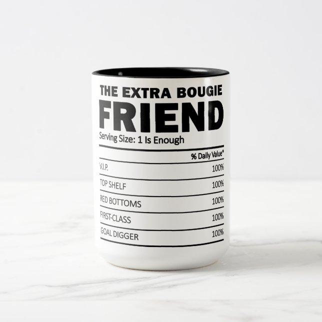 Funny The Extra Bougie Friend Nutrition Facts  Two-Tone Coffee Mug (Center)