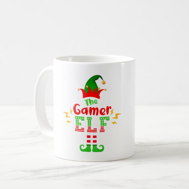 FUNNY THE GAMER ELF - CHRISTMAS FUN COFFEE MUG (Front Left)