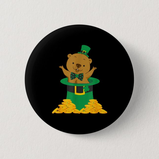 Funny The Groundhog Happy On St.patrick Day  2 Inch Round Button (Front)