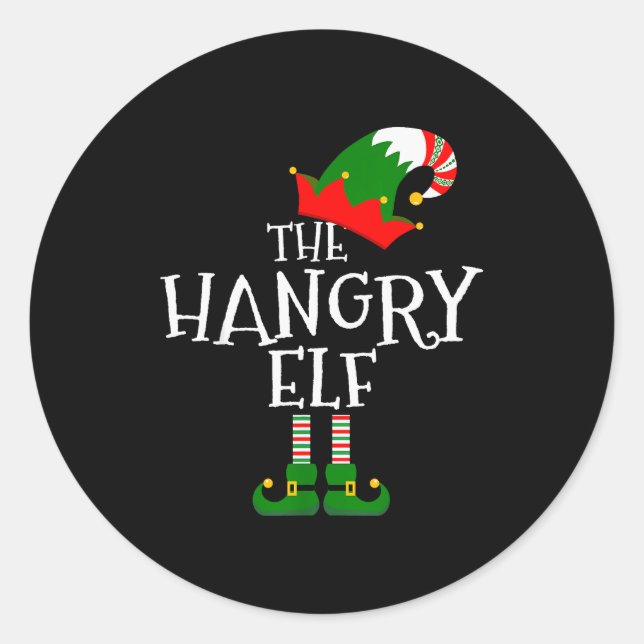 Funny The Hangry Elf Matching Family Group Gift Ch Classic Round Sticker (Front)