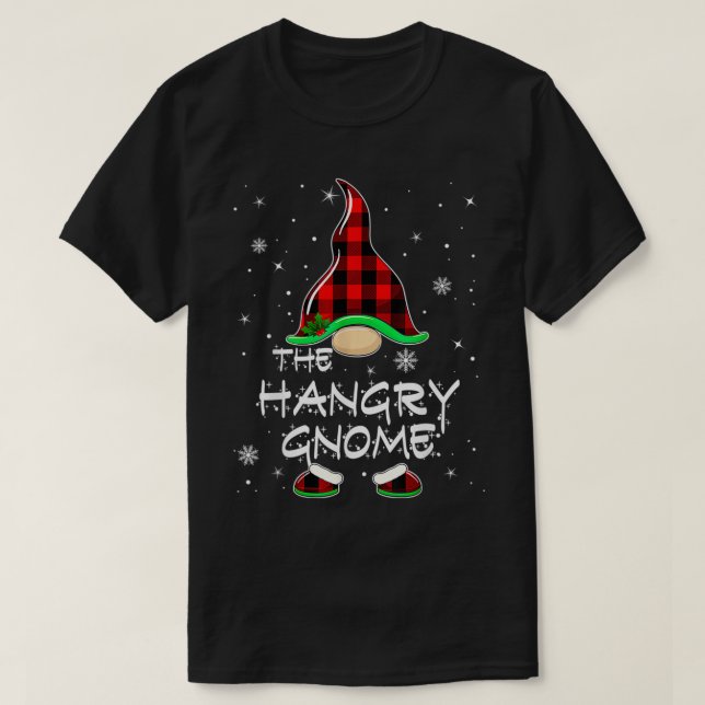 Funny The Hangry Gnome Red Buffalo Plaid Christmas T-Shirt (Design Front)