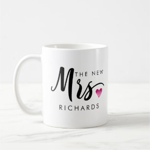 Funny THE NEW MRS Typography pink watercolor heart Coffee Mug