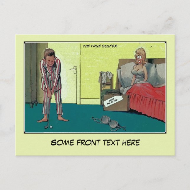 Funny the real golfer, just married announcement postcard (Front)