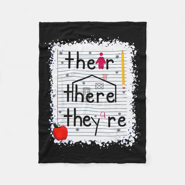 Funny Their There They Are Book English Grammar Te Fleece Blanket (Front)