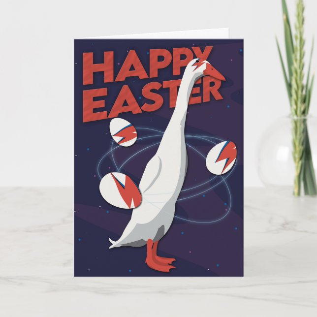 Funny Thin White Duck Easter Space Egg Music Orbit Holiday Card (Front)