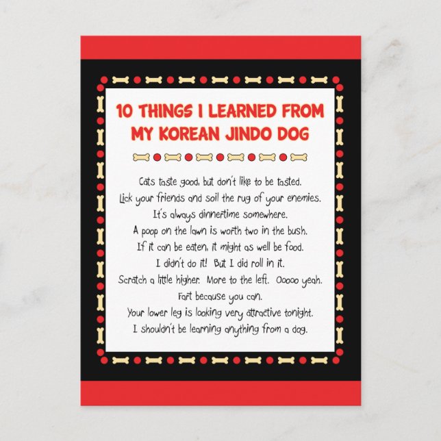 Funny Things I Learned From My Korean Jindo Dog Postcard (Front)