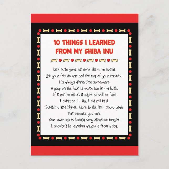Funny Things I Learned From My Shiba Inu Postcard (Front)