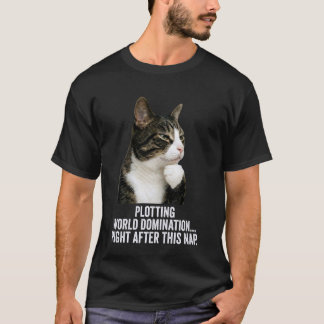 Funny Thinking Cat - Plotting World Domination Aft T-Shirt