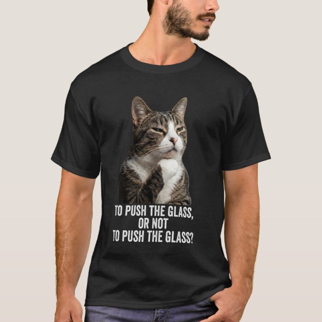 Funny Thinking Cat - Push The Glass Long Sleeve T-Shirt (Front)