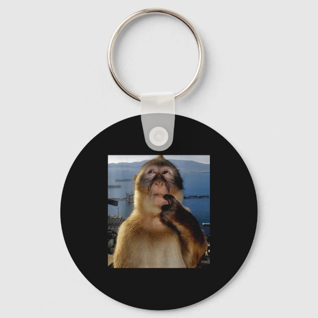 Funny Thinking Monkey Meme Curious Ape Brainrot Gi Keychain (Front)