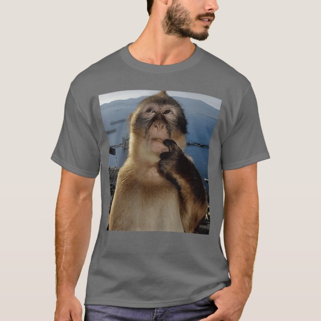 Funny Thinking Monkey Meme Curious Ape Brainrot Gi T-Shirt (Front)
