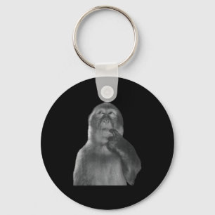 Funny Thinking Monkey Meme Curious Ape Brainrot  Keychain