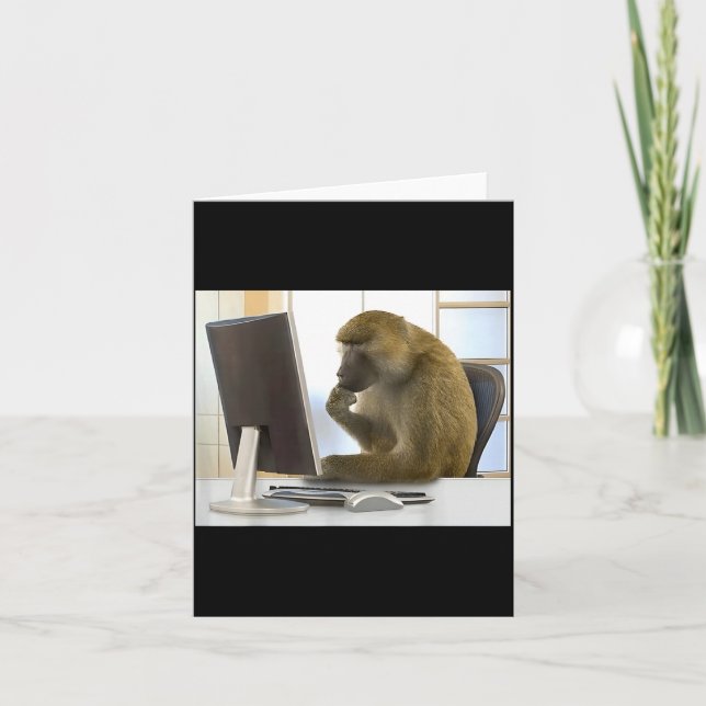Funny Thinking Monkey Meme Office Curious Ape Brai Card (Front)