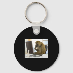 Funny Thinking Monkey Meme Office Curious Ape Brai Keychain