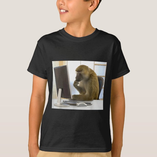 Funny Thinking Monkey Meme Office Curious Ape Brai T-Shirt (Front)