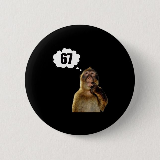 Funny Thinking Monkey Meme Six Seven 6 7 Meme  2 Inch Round Button (Front)