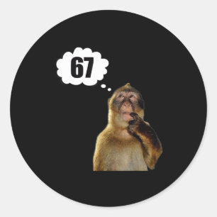 Funny Thinking Monkey Meme Six Seven 6 7 Meme  Classic Round Sticker