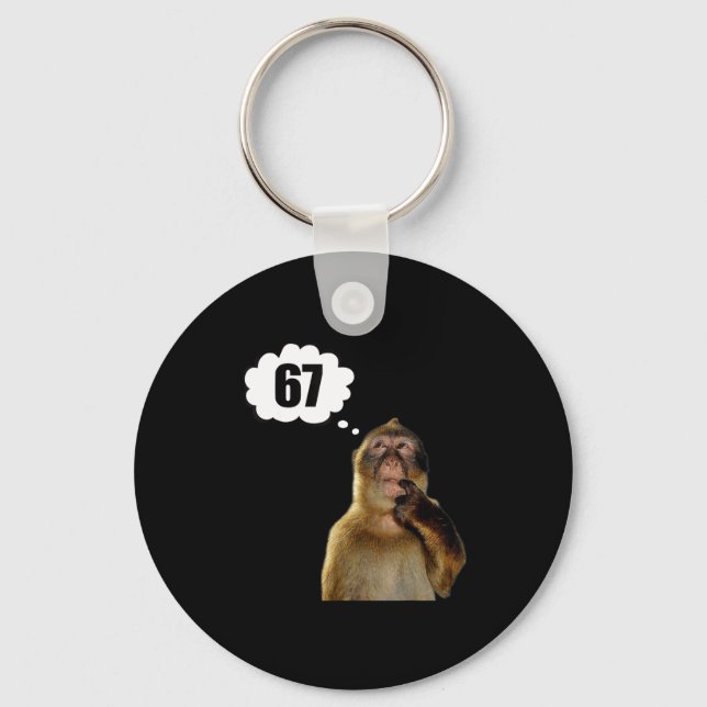 Funny Thinking Monkey Meme Six Seven 6 7 Meme  Keychain (Front)