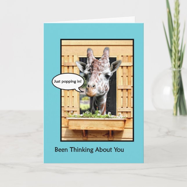 Funny Thinking of You, Cute Giraffe Through Window Card (Front)