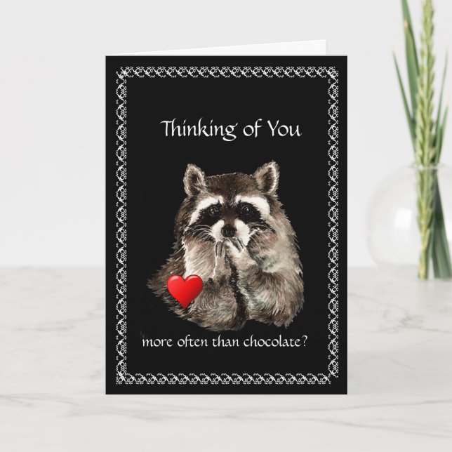 Funny Thinking of You, Valentine's Raccoon Humour Holiday Card (Front)