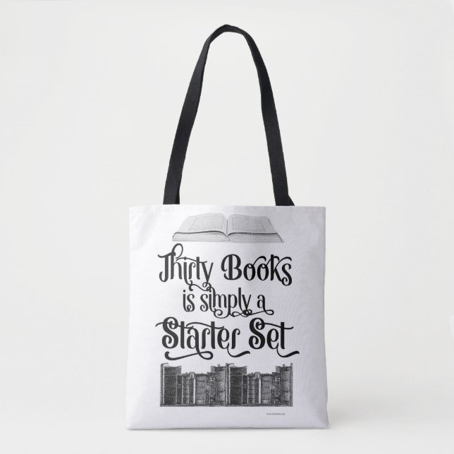 Funny Thirty Books Reading Slogan Tote Bag (Front)