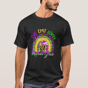 Funny This EMT Loves Mardi Gras Leopard Rainbow Nu T-Shirt