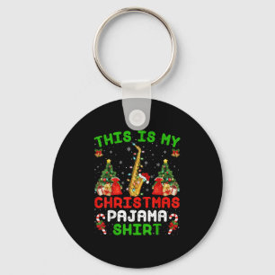 Funny This Is My Christmas Pajama Shirt Saxophone  Keychain